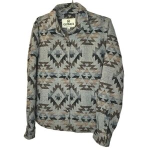 Outback Wool Aztec Daphne Shirt Shacket Large Gray Snap Front Western Southwest